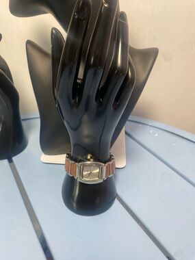 Relic Quartz Women’s Watch Gold Tone Rectangle Face Wood Link Bracelet Japan Mov